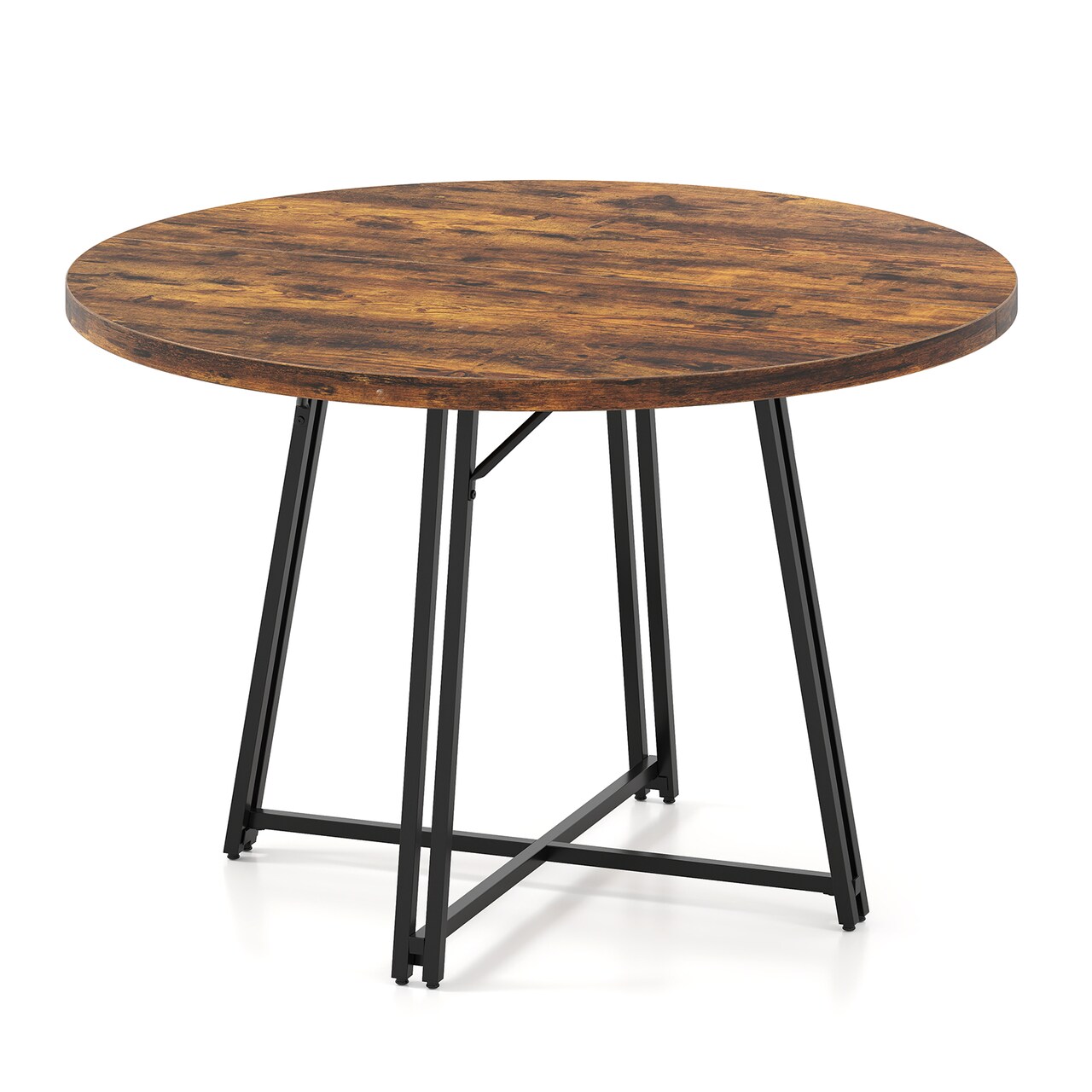 Rustic Round Dining Table 47 Inch 8-Leg Metal Base Seats 4-6 People